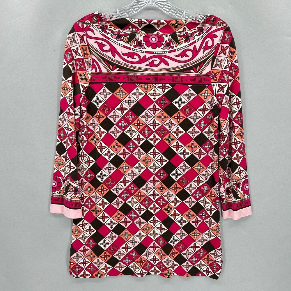 Tory Burch Top Tunic Womens Small Pink Silky Jewel Neck‎ Slip On Mosaic Retro